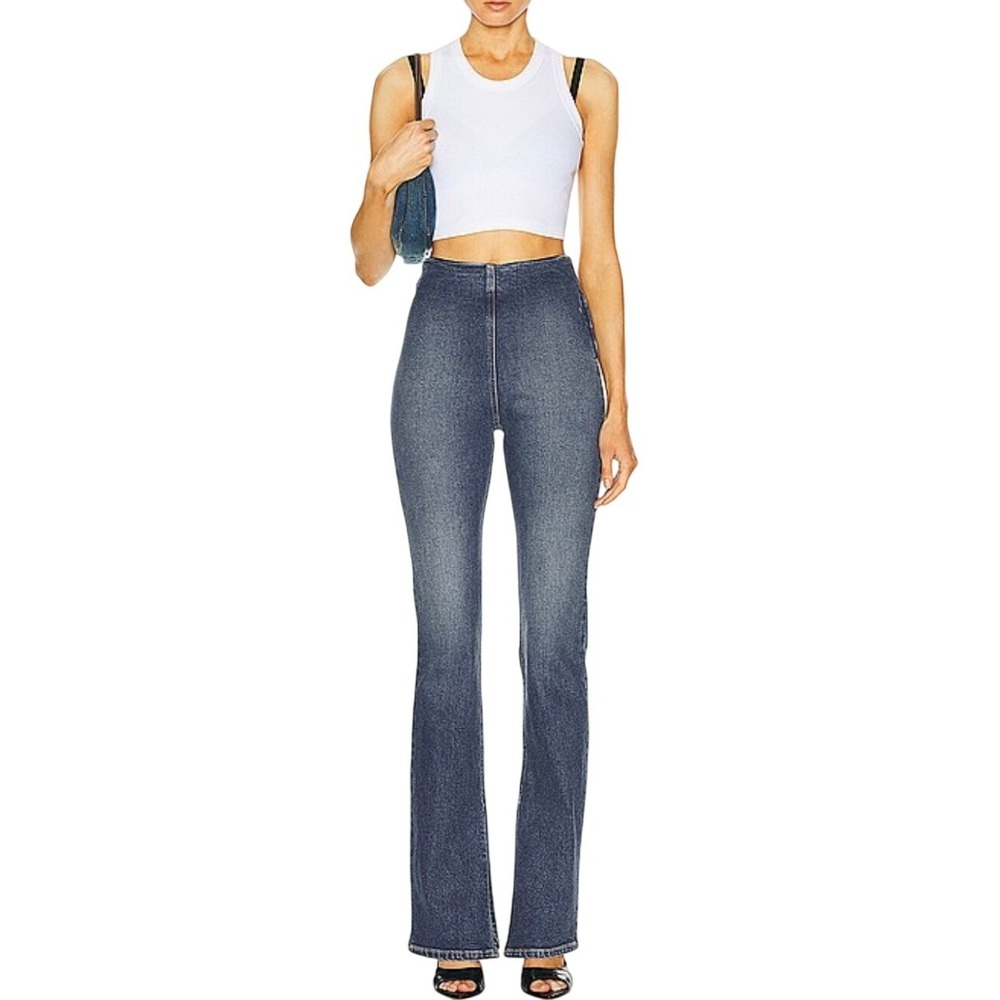 EB‎ Denim Split Hem Jegging Tommy High Rise Flare Jeans Medium Blue Wash Size M